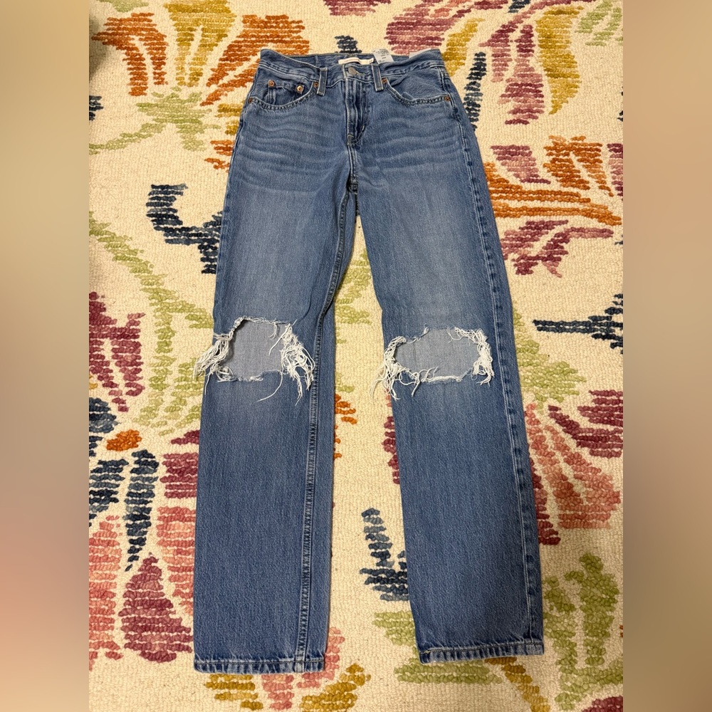 Levi's Classic Blue Distressed Straight Leg Jeans